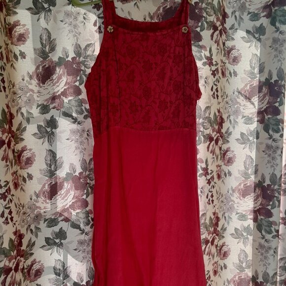 AllyWear Dresses & Skirts - ALY WEAR Vintage 90s Red Sleeveless Midi Dress with Lace Top - Medium